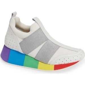 DONALD PLINER Prix Leather Pull-on Platform Sneakers Rainbow Sole